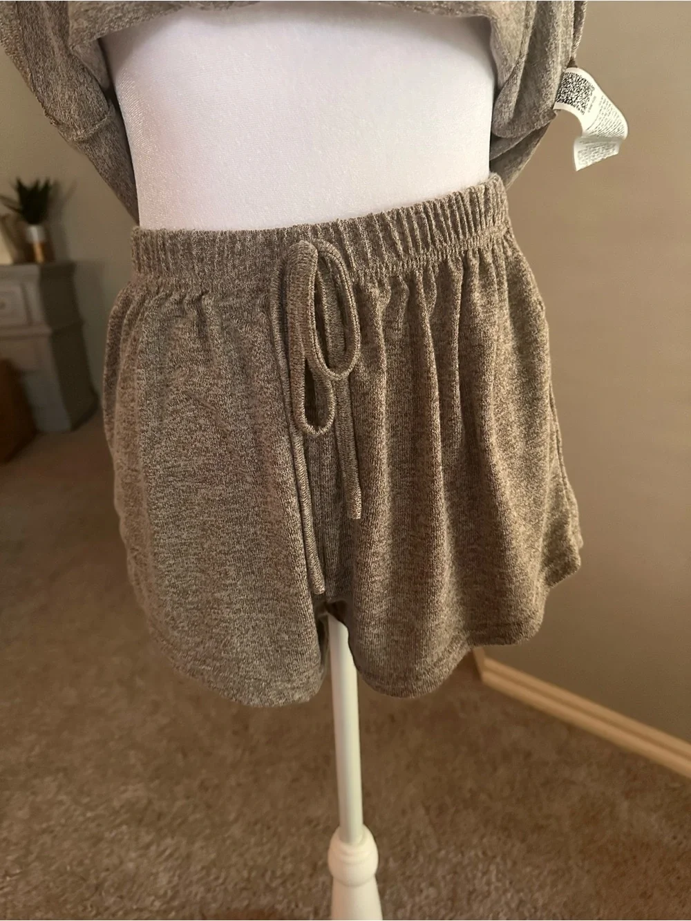 SHEIN Marled V Neck Top & Knot Front Shorts PJ Set / Pajama Set Outfit